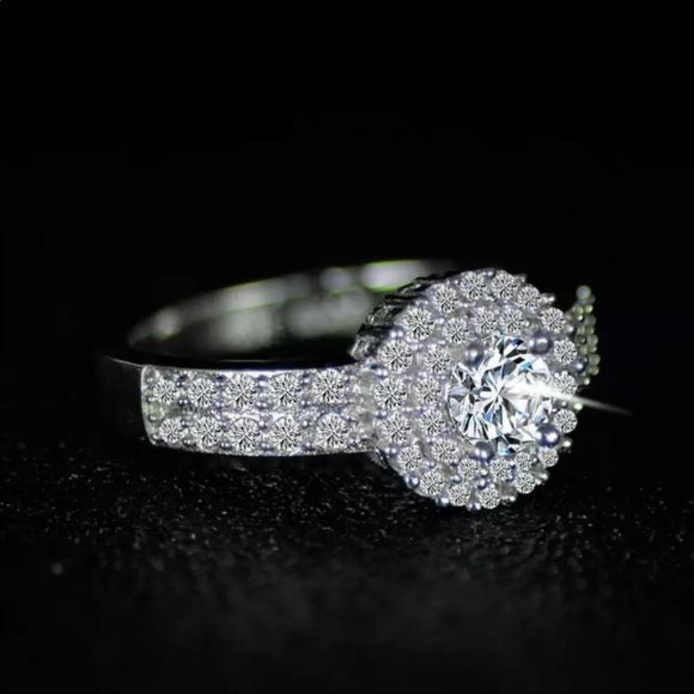 NEW 925 STERLING SILVER DIAMOND HALO RING, CUTE RING, SHINY RING. - Picture 6 of 6